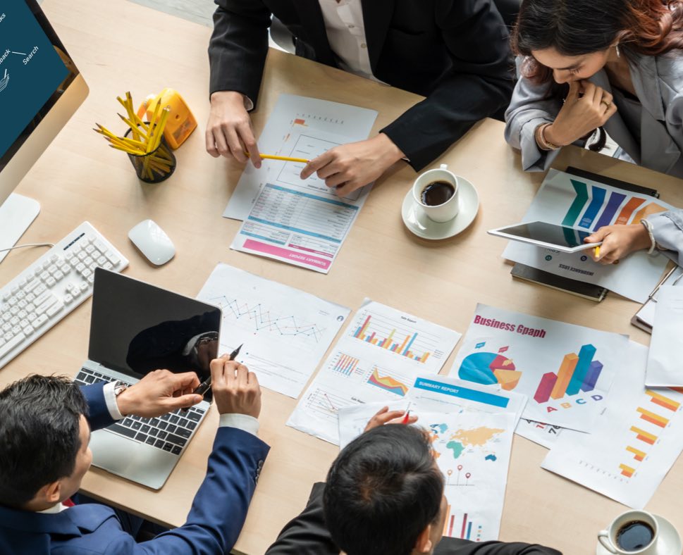 Overhead view of business strategy team